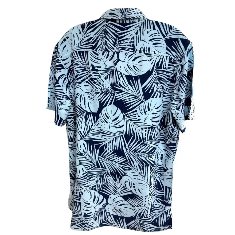 The Rail Blue Rayon Tropical Print‎ Button Down Hawaiian Shirt